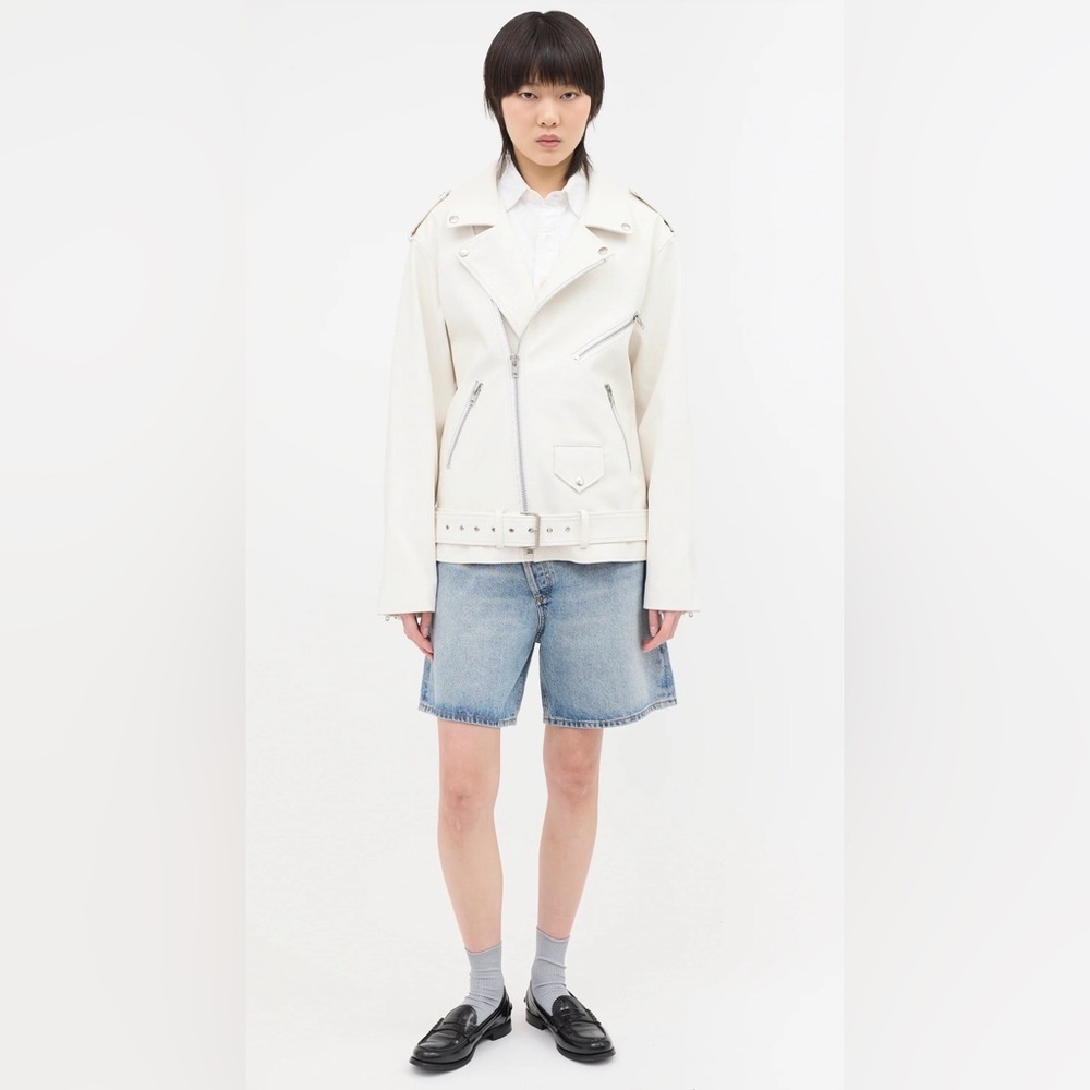 The Frankie Shop ARIA Faux Leather Oversized Biker Jacket RARE WHITE - Picture 3 of 8